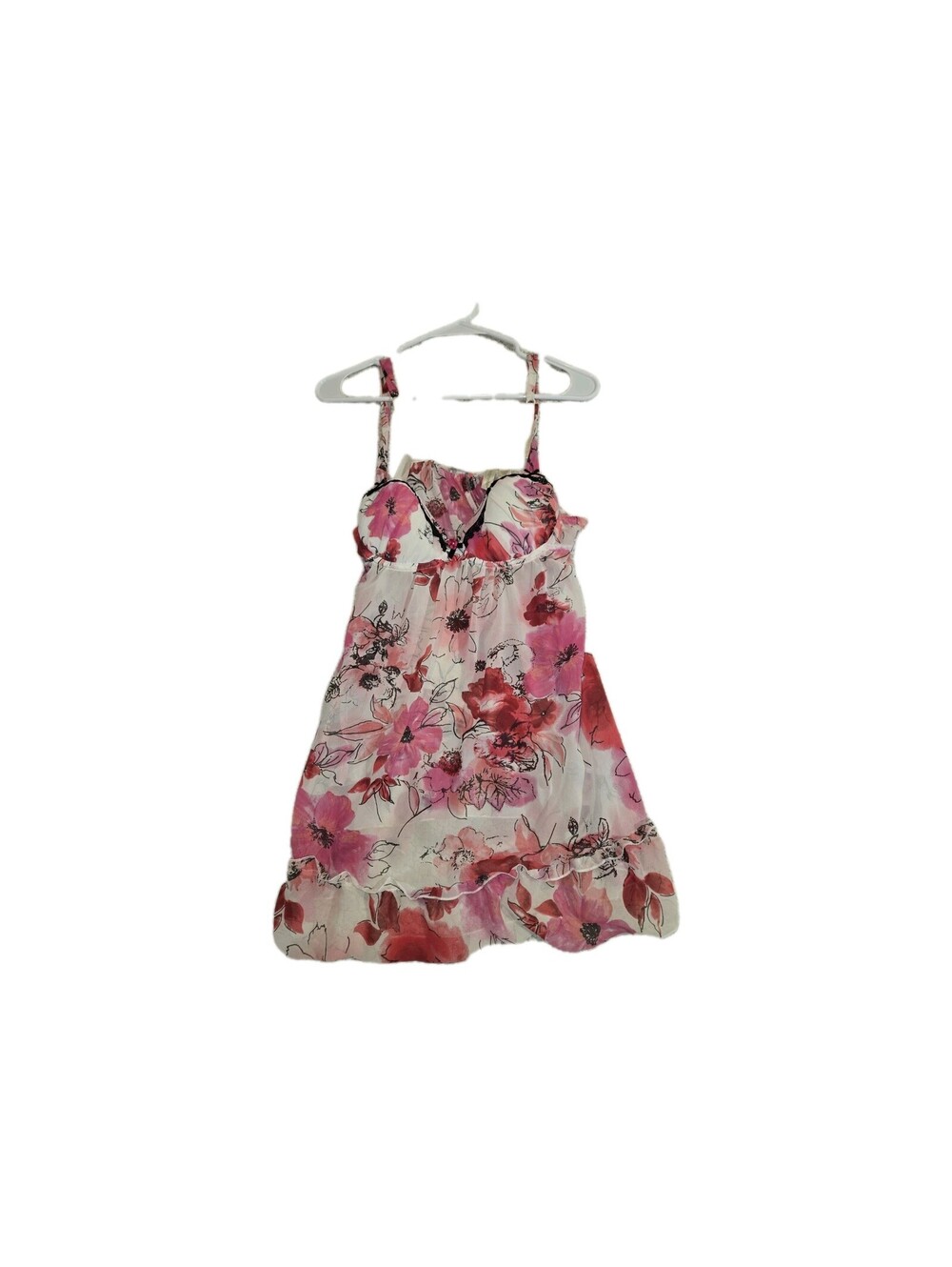 Ambriella Women's Baby Doll Chemise Sz M Floral Pink Padded Sheer